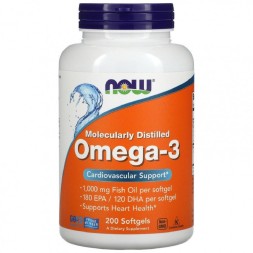 Жирные кислоты (Омега жиры) NOW Omega-3   (200 Fish Softgels)